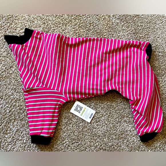 LOVINPET LARGE🐶DOG🐶 PAJAMAS PINK RED & GREEN STRIPES FULL BODY COVERAGE🌟NWT🌟 - Picture 6 of 14